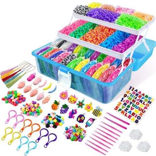 ROSHUKG 14500 Rubber Bands Bracelet Kit, Colorful Loom Bands Bracelet Kit with 3 Layer Container for Girls Boys(Blue)
