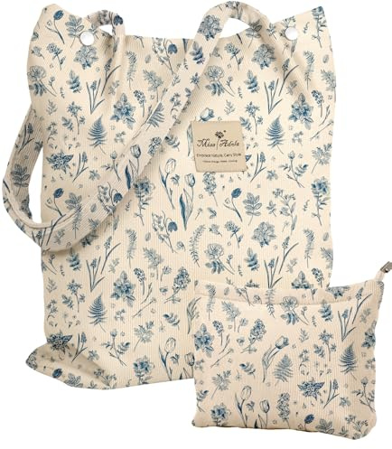 Miss Adola Ästhetische Cord-Tragetasche, mit Make-up-Tasche für Damen, wiederverwendbare Einkaufstasche für Fitnessstudio, Reisen, Arbeit, 2 Stück