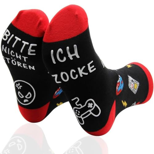 Lustige Socken Gaming Socken Gamer Geschenk Mit Spruch BITTE NICHT STÖREN ICH ZOCKE Fun Zocken Socken Neuheit Baumwoll Wintersocken Rutschfeste Haussocken Männer Herren Frauen Teenager Geburtstag