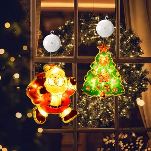 WDKXCN LED Saugnapf Weihnachten Lichter, 2 Stück Hängende Fensterbeleuchtung Weihnachten, Weihnachtsbeleuchtung Innen Fenster, Weihnachten Dekorative Saugnapfleuchte für Zimmer Garten Balkon