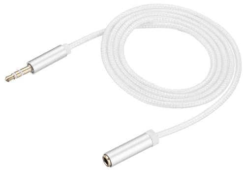 sourcing map Headphone Extension Cable, Nylon-Braided Male to Female Aux Cord Extender for Cellphones PC Media Players Speakers Adaptor Silver