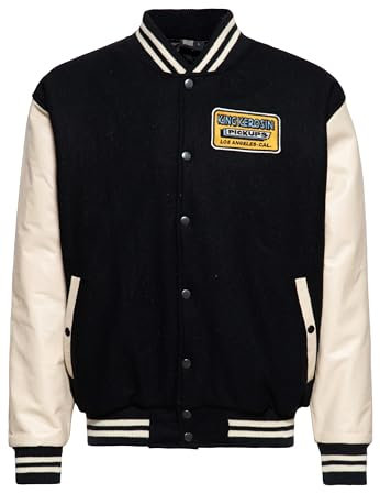 King Kerosin Herren College Jacke Winterjacke Langarm Wolljacke Lederärmel Stickerei Pickup Truck Vintage Retro 50S Rockabilly Pickup