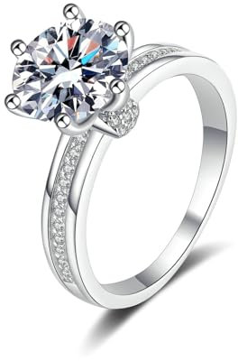 Stfery Ring Damen Weißgold Matt 3ct Weiß Rundschliff Labor Angebauter Diamant 14K Trauringe Damen