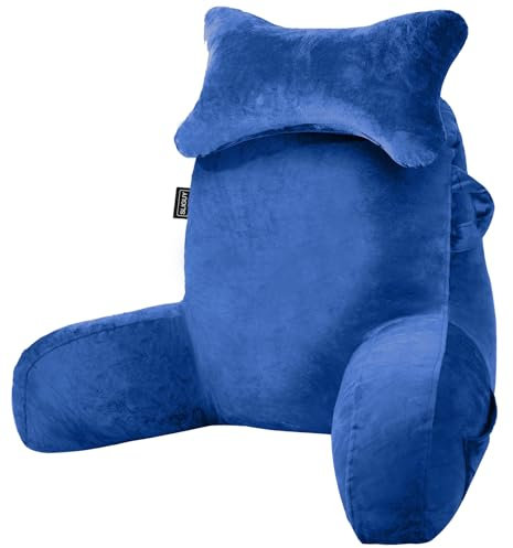 SLIGUY Cuscino da lettura per sedersi a letto, divano per adulti, cuscino per la schiena con supporto per braccia e tasche, cuscino per adulti per riposare a letto, leggere, guardare la TV, giocare