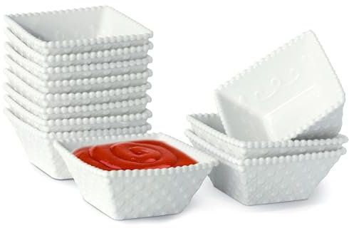 UIBFCWN 12 Pièces Bols à Sauce Carrés en Céramique, 60ML, Bols à Tapas Et Sauces, Coupelles à Trempette Sauce Pour Apéritif, Tapas, Épices, Trempette, Sushi, Confiture, 7 x 2,8 cm