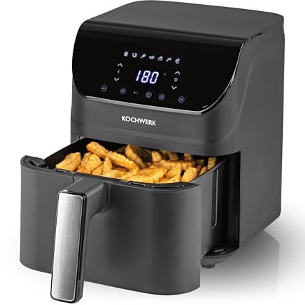 Rachs KOCHWERK Digitale Heißluftfritteuse 4L | Airfryer mit Touchscreen für fettarmes Garen, Grillen oder Backen ohne Öl | Erinnerungsfunktion zum Wenden | Leichte Reinigung | 1400W