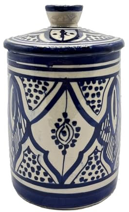 Contenitore Porta Spezie Etnico in Ceramica Terrcaotta di Safi 9x13 - Eleganza Marocchina Artigianale Dipinto a Mano 1211241317 Tunisia Turchia Etnico del Mondo