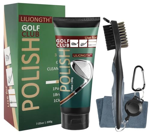 LILIONGTH Golf Club Cleaning Kit 3-in-1 with Golf Club Cleaner Brush, Towel and 200g Golf Club Polish - Golf Club Care Kit for Instant Groove Rust & Scratch Remover - Golf Accessories for Men