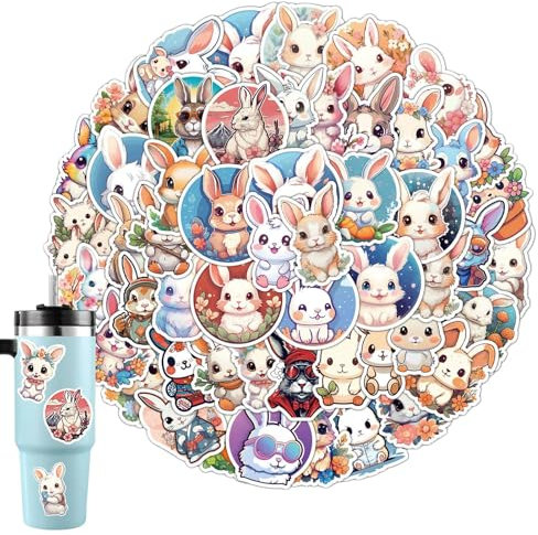 Süße Tieraufkleber - Osterhasen Wasserflaschen Aufkleber, 50x Niedliche Wasserdichte Aufkleber | Lustige Tierabziehbilder Für Laptops, Scrapbooking, Eieraufkleber, Ästhetische Kaninchenaufklebe