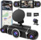Dash Cam 360° Front and Rear View Car Camera 4 Channel FHD 4 * 1080P, Inside/Back 170°+2x150°+170° Wide Angle, 8 IR Lamps Night Vision, 5G WiFi, GPS, APP, G-Sensor with 64GB Card,24/7 Parking Mode