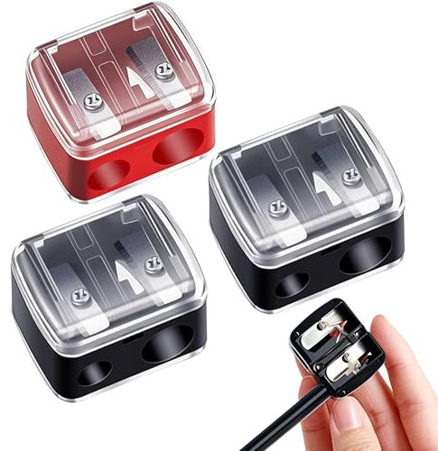3 Stück Makeup Sharpener Anspitzer, Tragbare Spitzer Dicke und Dünne Stifte, Spitzer für Kajalstifte - Universal Anspitzer für Augenbrauenstift, Eyeliner, Manueller Spitzer mit Dose, Schwarz und Rot