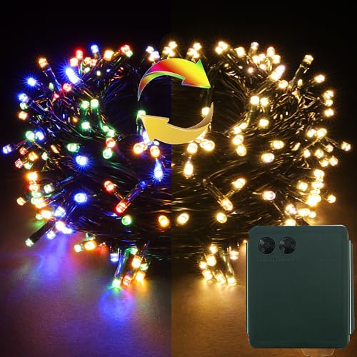 YOSION LED Batterie Lichterkette Kette Batteriebetrieben 11 Modi und Timer Leuchte Dekoratives Beleuchtung Grünes Kabel (Bunt + Warmweiß, 200LEDs)