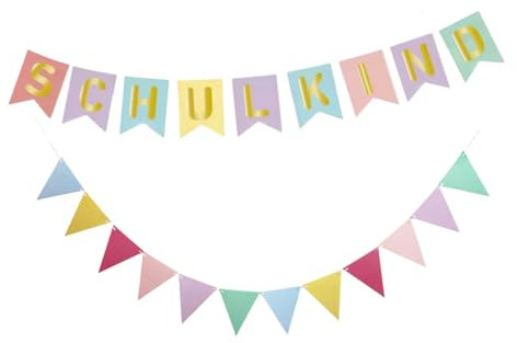 Einschulung Deko Schulkind 2025 Mädchen Schulanfang Deko Set,5m Schulkind Pastell Girlande und Wimpelkette Outdoor Banner Hänge Deko Geschenke zur Einschulung Schulkind Mädchen Junge