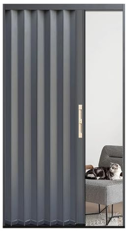ZAQYCM Puerta corredera Puerta Interior Gris con Cerradura, Puerta Corredera Plegable para Divisor De Ambientes De Entrada De Exterior, Puerta Opaca con Cierre Magnético Tipo Concertina(70x200cm)