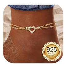 Milacolato Bracelets Cheville Femme Argent 925 Délicat Coeur Superposé Imperméable Bracelets de Cheville Or Réglable Extra Large Chaine de Chevillere De Plage Pied Bijoux