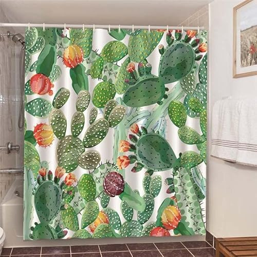 Duschvorhang 180x180 cm Kaktus Duschvorhang Tropische Pflanzen Bad Vorhang Anti Schimmel Wasserdicht 3D Shower Curtains Waschbar Polyester Stoff Duschvorhänge für Badewanne Badezimmer A-6664