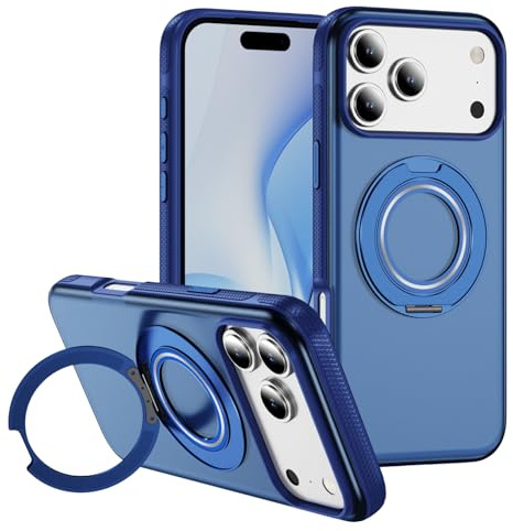 [Metallring & unsichtbarer 360° drehbarer Ständer] Magnetische Schutzhülle für 17 Pro [Galvanisierter, stoßfester Stoßfänger] [Kompatibel mit MagSafe] Cover mit Ständer für Damen und Herren