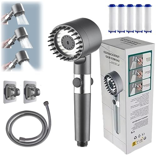 Multifunktionaler Duschkopf für Massage und Hautpflege, Detroland Duschkopf mit Filter Hochdruck, Handbrause Duschkopfs Massage mit Halterung, Filtration 15 Schichten, 4 Strahlarten (A)