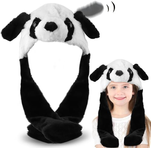 dellyy Hasenohren Hut, Kaninchenhut, Beweglicher Ohr Kaninchen Hut, Mütze Mit Wackelohren, Plüsch-Hasen-Ohr-Hut, Mütze mit Beweglichen Ohren für, Weihnachtsfeier Fasching, Karneval (Panda)
