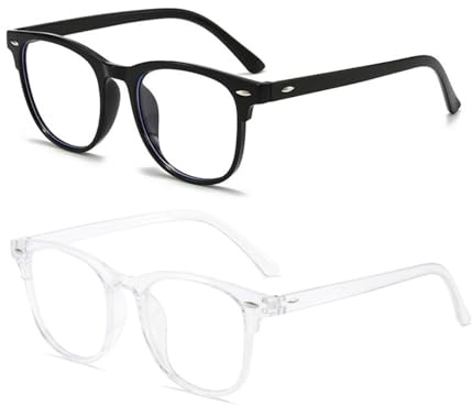 KEYRI 2 Pack Blue Light Blocking Glasses, Reading Glasses for Women Men Slim Round Frame Lightweight Anti Blue Light Computer Gaming Glasses Anti-glare Anti-eyestrain