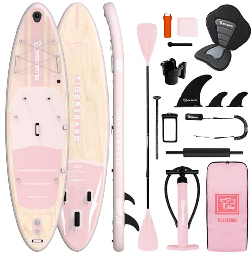 TIGERXBANG Tabla Paddle Surf Hinchable, Stand Up Paddle Board para Adultos/niños, Kit Completo de Surf ISUP, Rosa/Verde
