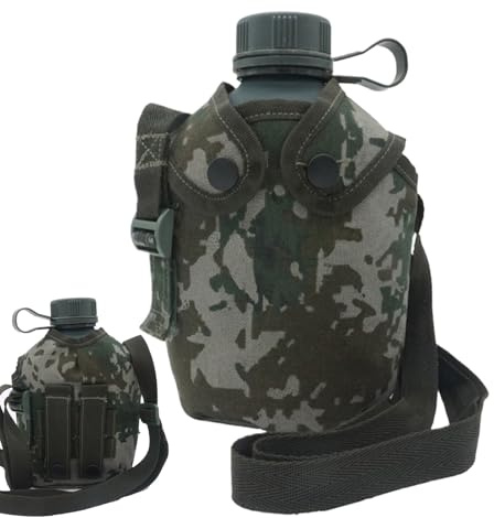 Bouteille d'eau vintage en aluminium de 1 L | Bouteille isotherme de randonnée avec sangle de transport | Carafe de camping en métal épais | Équipement d'hydratation rétro pour escalade et cyclisme
