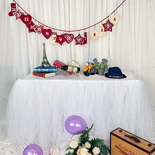 3ft / 91cm Weiß Tischrock, romantische Tüll Schreibtisch Gaze, Tischdekoration, Schneeflocke Wonderland Tutu Tischdecke, für Babyparty,Hochzeit,Geburtstag,Party,Bar,Valentinstag Weihnachten