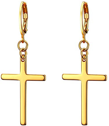 Flongo Kreuz-Ohrringe lange Creolen klein Ohrrringe aus Edelstahl Gold Silber Schwarz Damen-Ohrringe Hip Hop Unisex 1 Paar gold