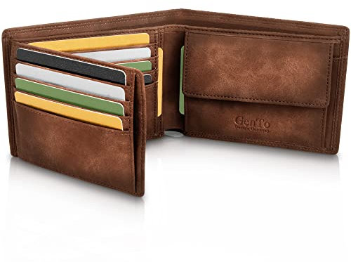 GenTo® - Geräumige Klassische Geldbörse mit Münzfach - Apple AIRTAG Halterung-TÜV geprüfter RFID NFC Schutz - Inklusive Geschenkbox