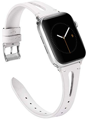 Wearlizer White Leather Compatible with Apple Watch Strap 41/38/40/42mm iWatch Womens Triangle Hole Sport Straps Wristband Replacement Bracelet (Metal Silver Buckle) SE Series 10 9 8 7 6 5 4 3 2