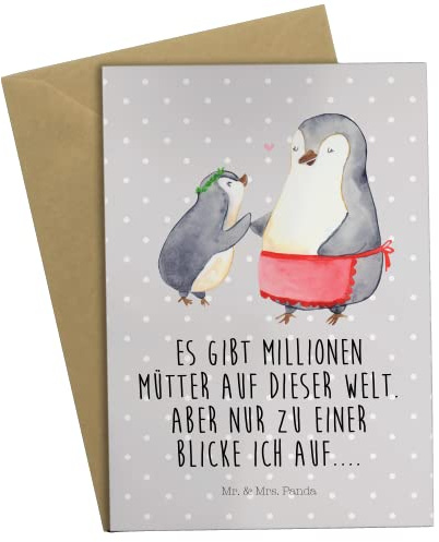Mr. & Mrs. Panda Glückwunschkarte Pinguin mit Kind - Geschenk, Muttertag, hochzeitskarten, Danke Mama, osterkarten, einladungskarten, Familie, weihnachtskarten, Grußkarte, Mutter, Vorbild