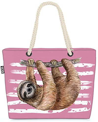 VOID XXL Strandtasche Faultier Shopper Tasche 58x38x16cm 23L Beach Bag Regenwald Safari, Kissen Farbe:Rosa