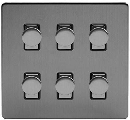 Soho Lighting Brushed Chrome 6 Gang 2 Way Intelligent Trailing Dimmer Switch Screwless