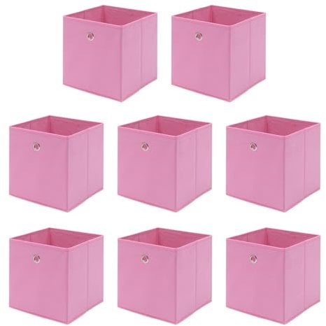 BonChoice Foldable Storage Cubes Boxes Pack of 8 for Home Organization, Eyelet Non-Woven Fabric Wardrobe Cabinet Chest Bin Organizer Basket for Clothes Bedding Toys Towels, Collapsible & Durable Pink