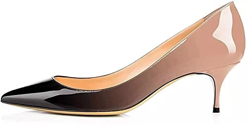 Axellion Pumps für Damen, Kitten Heel Pumps Spitze Zehen Schuhe Slip-On High Heel für Kleid Büro, Schwarz Nude-6,5 cm, 41 EU