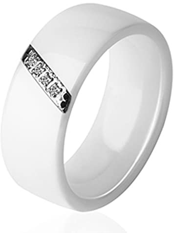YQHWLKJ Frauen Keramikringe Klassische Ringe Glatt Indien Stein Kristall Schmuck Ring-7,Weiß 8mm