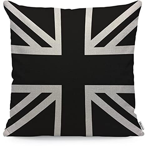 WONDERTIFY Union Jack Cushion Cover United Kingdom Flag Geometric Throw Pillow Covers Cushion Case For Couch Home Decor Black White 45X45 Cm