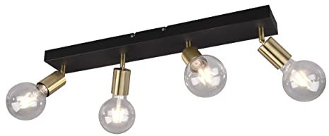 Reality Leuchten Spotbalken Vannes R80184008, Metall Schwarz,Messing matt, exklusiv 4x E27