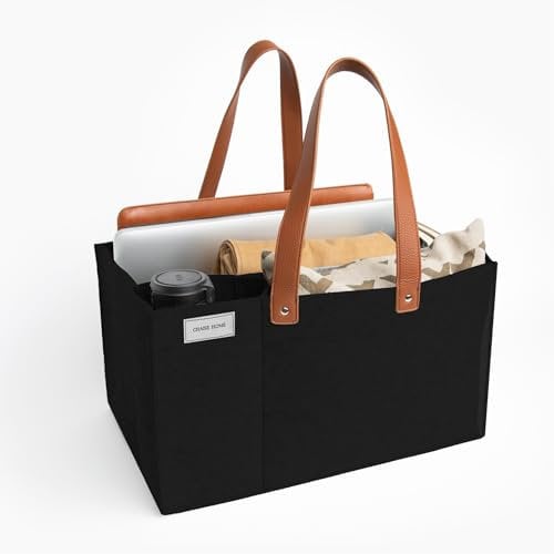 Chaise Home Felt Organiser Caddy - File Folder Tote with Handle - Portable Office Bag - Teacher, School & Work Supplies - Arts & Crafts Storage (Black)