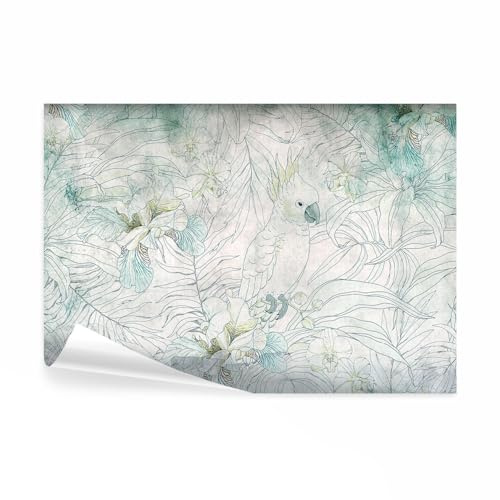 decomonkey - Papier Peint Panoramique Plantes Abstrait 400x280 cm - Décoration murale moderne – Tapisserie décorative pour chambre salon - Fond perroquets oiseaux animaux feuilles plantes nature