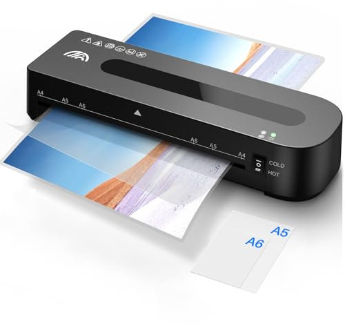 MAXDONE A4 Laminator Laminator Machine - Thermal and Cold A4 Laminators Machine with 10 Laminating Pouches, Laminating Machine 80-125 Mic and 90-s Warm Up A4/A5/A6 for School Home (Black)