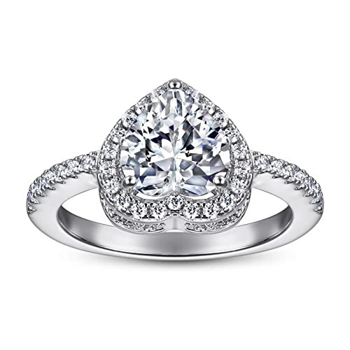 Hoisy Ring Silber 925, Verlobungsring Set Zirkonia Herz Voll Zirkonia Weißes Gold Größe 52 (16.6)