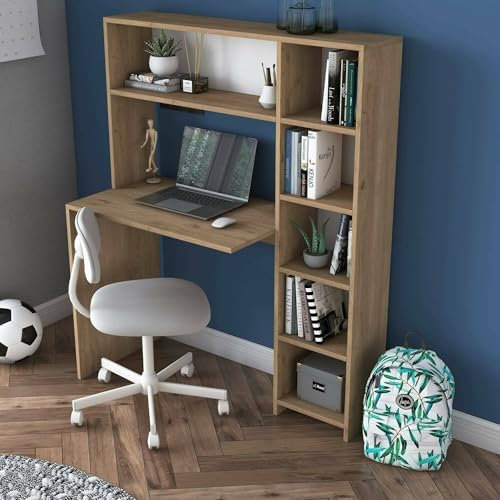 Dmora - Scrivania Callidora, Scrittoio multiuso, Tavolo per ufficio porta PC, Piano di lavoro, 113x40h142 cm, Quercia