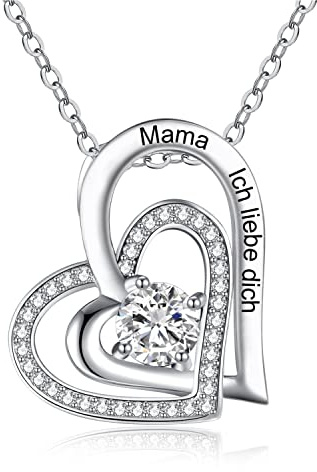 SHECOOL Kette mit Gravur Ich liebe dich meine Prinzessin Damen Halskette Gravur 925 Sterling Silber Herz Kette Anhänger Geschenk für Mutter Mama Frauen Freundin Oma Tochter