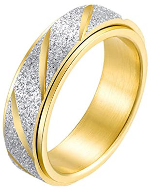 OAKKY Unisex Klassische Ewigkeit Slash Blade Drehbar Zappeln Ring Edelstahl Angst Linderung Sandstrahl-Finish Ehering Gold Größe 52 (16.6)