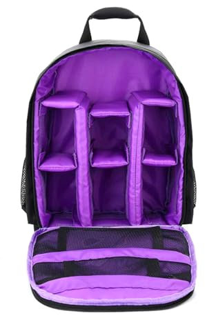 Andoer DSLR Camera Bag - Small,Lightweight,Waterproof & Breathable - Multifunctional Camera Backpack for Canon Nikon Sony SLR Cameras - 33 x 26.5 x 12.5 cm(Purple)
