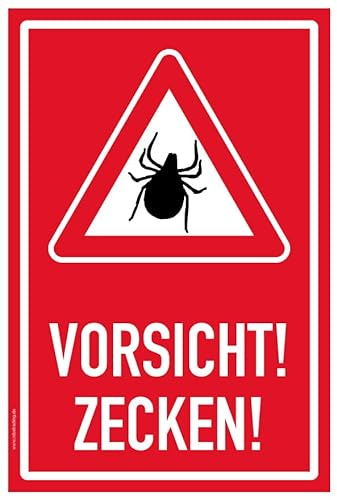 Aufkleber Warnung Hinweis Vorsicht Zecken! Schild Folie selbstklebend | Variante wählbar Made in Germany, Größe: Rot | 10x15cm