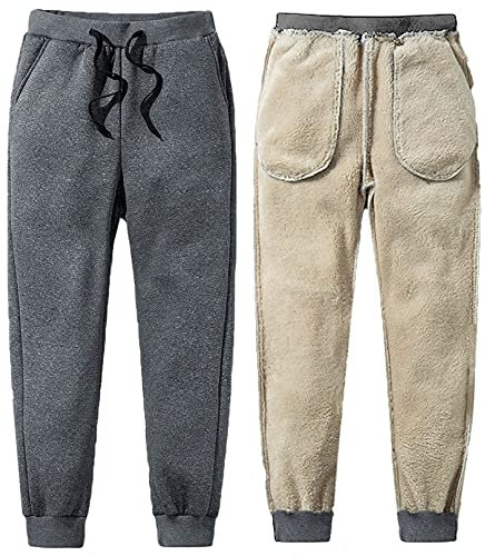 CheChury Pantaloni Sportivi Uomo Pantaloni da Jogger in Pile con Coulisse e Tasches Sportswear Pantaloni de Tuta Basic Casuals Inverno,Grigio,M