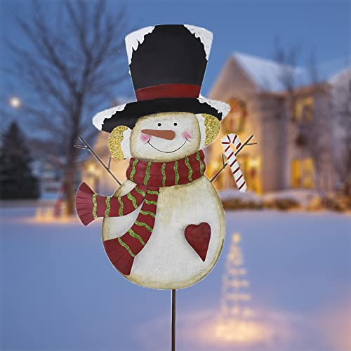 Wovorins Metall-Schneemann-Gartenpfähle, dekorative Hofschilder, für drinnen und draußen, Winterurlaub, Frohe Weihnachten, Dekoration für Rasen, Terrasse, Weg, Auffahrt