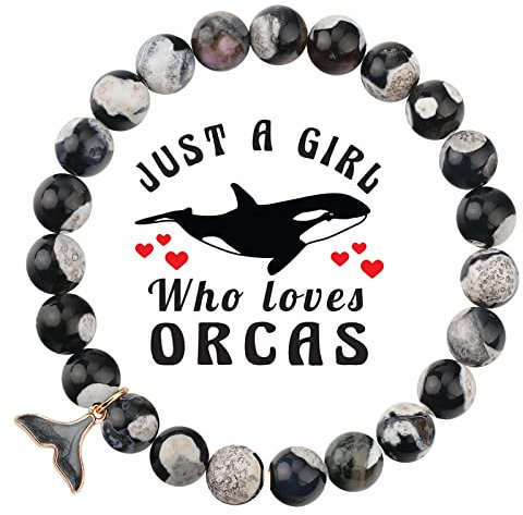 MollyQueen Orca Achat Kristall Armbänder Perlen Armbänder für Frauen, 8 mm natürliches Stretch-Chakra-Armband Ozean-Armband Schmuck Geschenk bringen Glück Wohlstand Glück, 23 cm, Stein, Achat